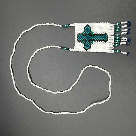 Hand Crafted Jewelry - Handmade Beaded Cross Medicine Pouch Necklace